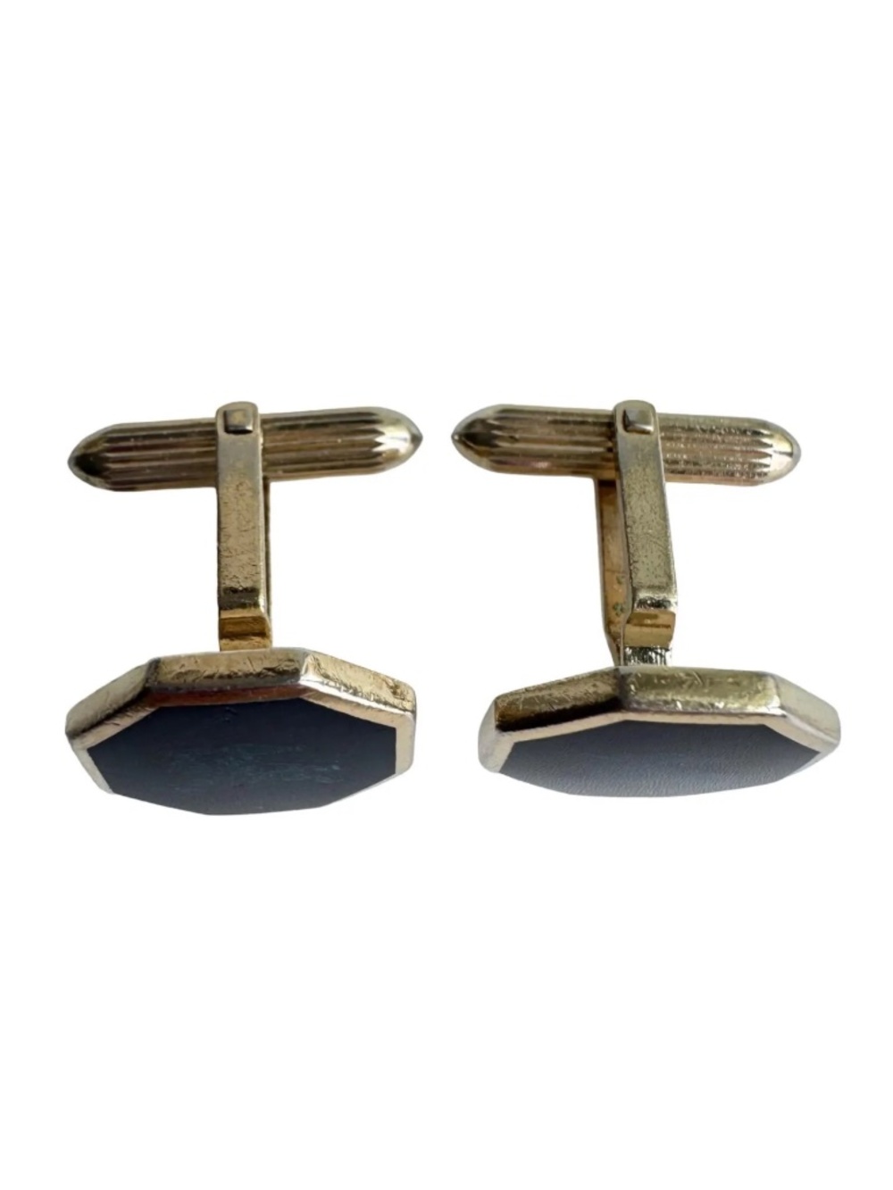 Vintage Burberry Cufflinks Blue Enamel Knight Logo Octagon Gold Tone Groom Suit - Picture 5 of 10